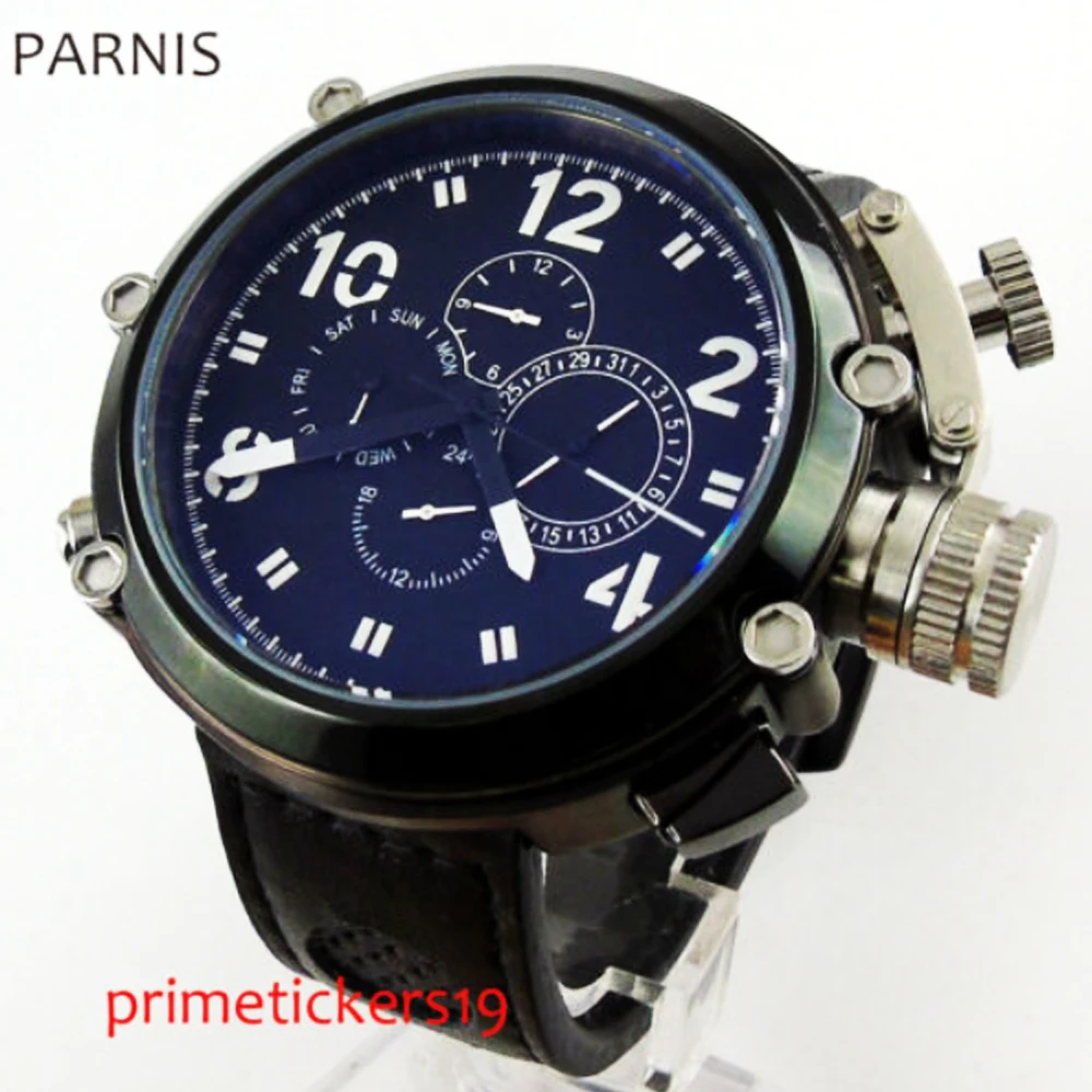 Автоматические Мужские наручные часы PARNIS с большим циферблатом и PVD покрытием
