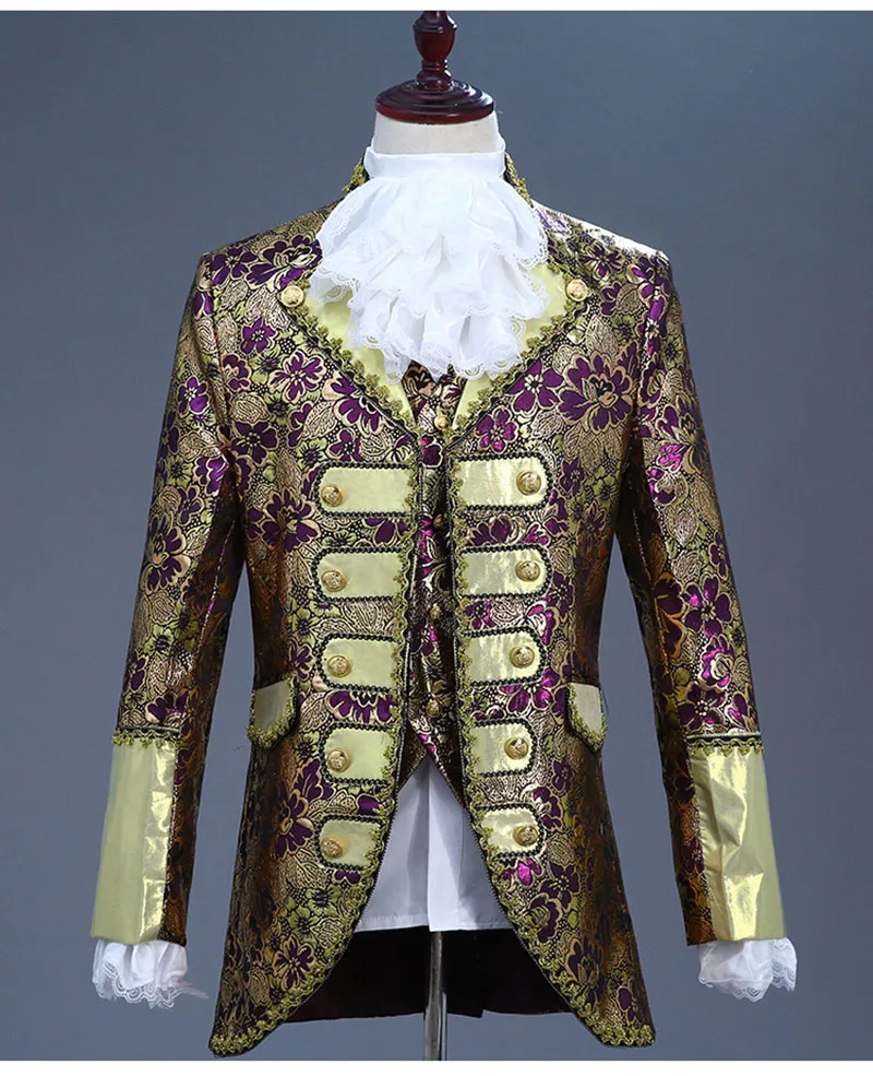 Purple Tops Only Роскошный костюм в викторианском стиле для взрослых мужчин; Топ; жилет; куртка; пиджак; костюм для сцены; Театральный Костюм; костюм для косплея; брюки; жабо; галстук - Цвет: Purple Tops Only