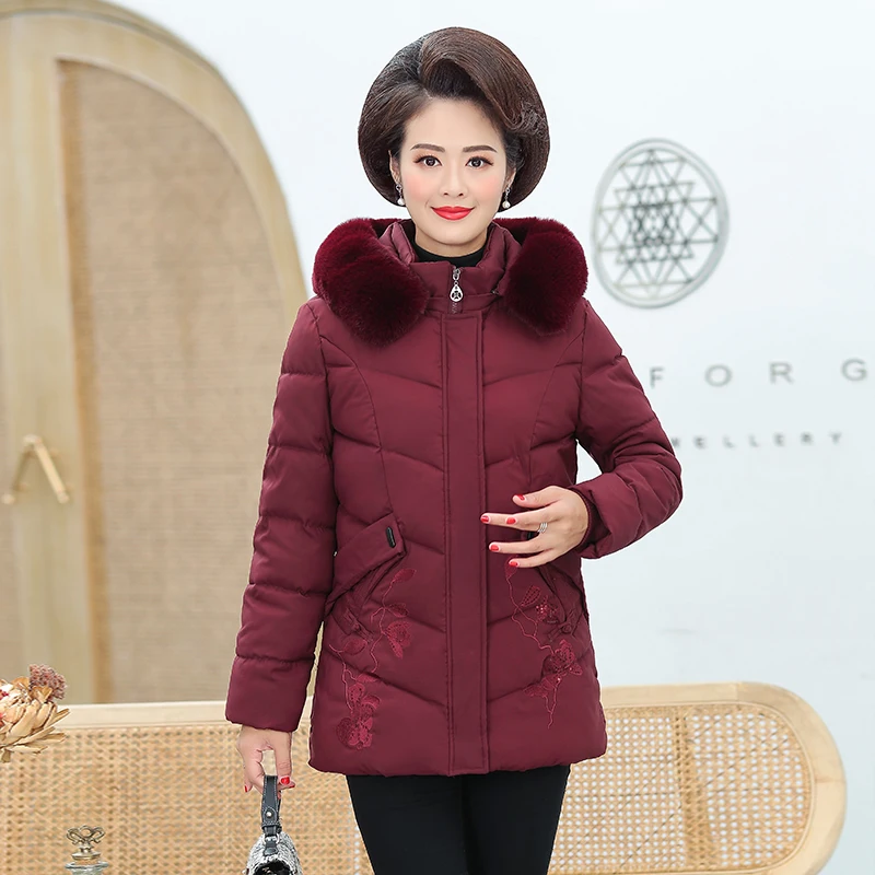 Women jacket winter female coat noble middle-aged cotton women's 2020 new solid color warm down jacket