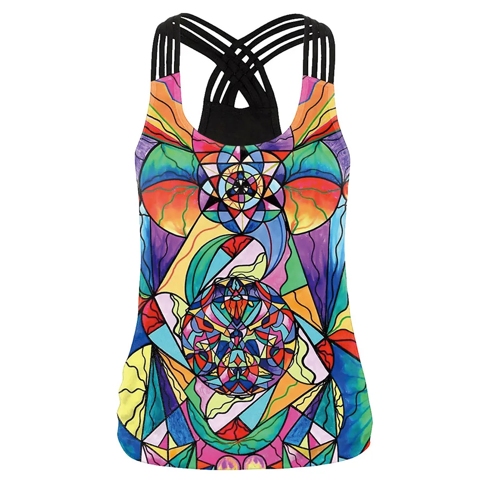 Summer Sleeveless Shirts Women Sport Vest 3D Printed Yoga Tops Elastic Running Tank Tops Quick Dry Gym Fitness Undershirt Female
