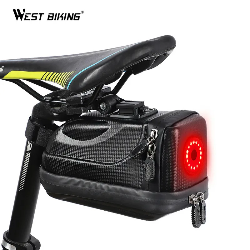 

WEST BIKING Waterproof Saddle Bag With Tail Light Cycling Bike Bags Charcoal Hard Shell Durable Packet Lightweight Bicycle Bag