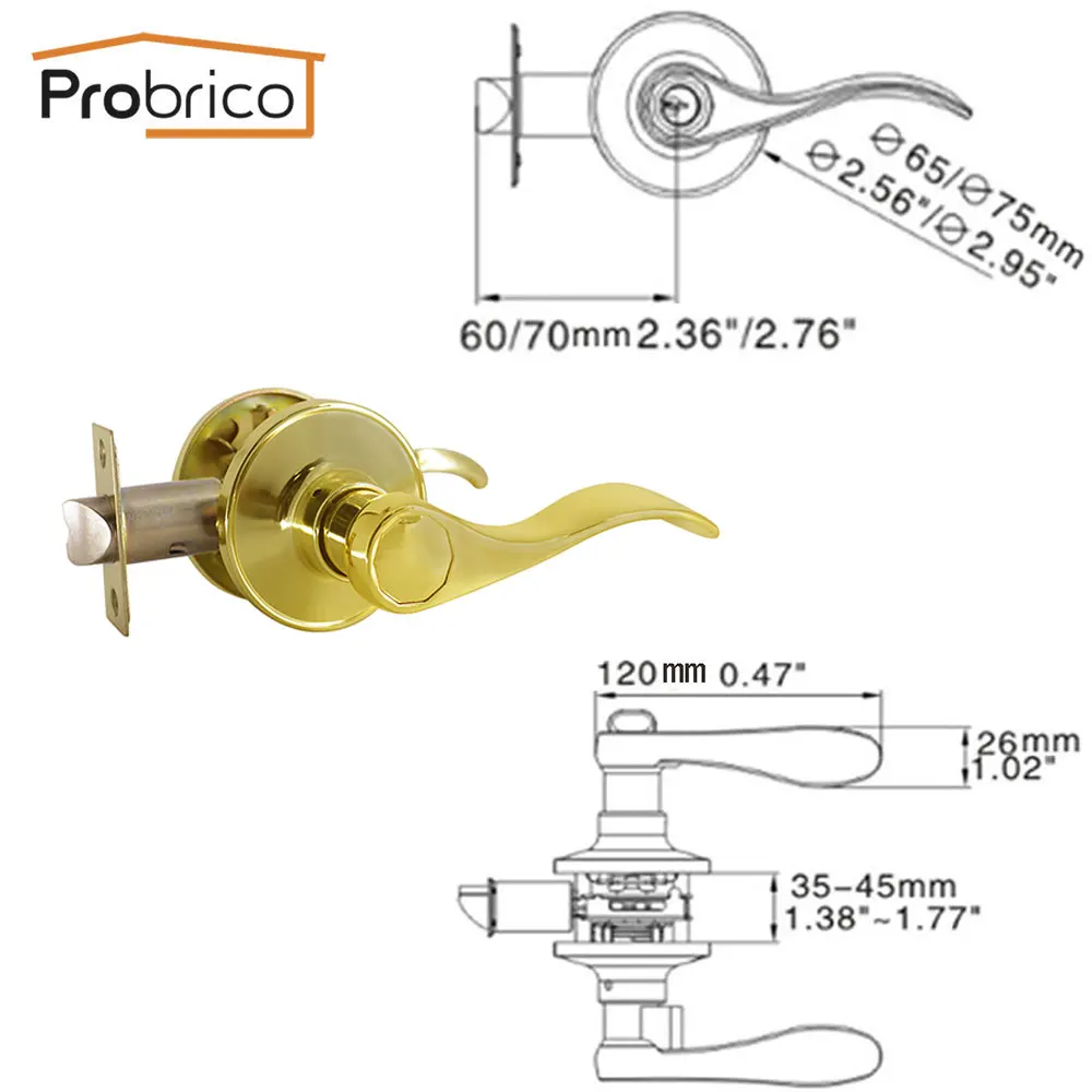 Золотые латунные дверные ручки Probrico для межкомнатных дверей набор рычагов