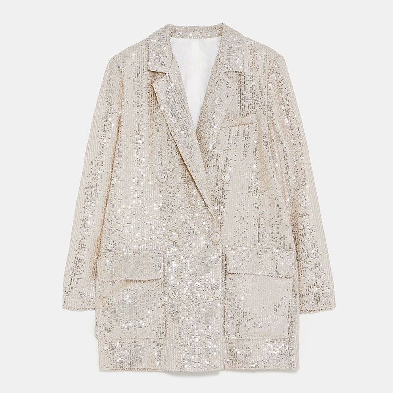 Блестящий Женский блейзер с блестками блестящее пальто карманами верхняя одежда