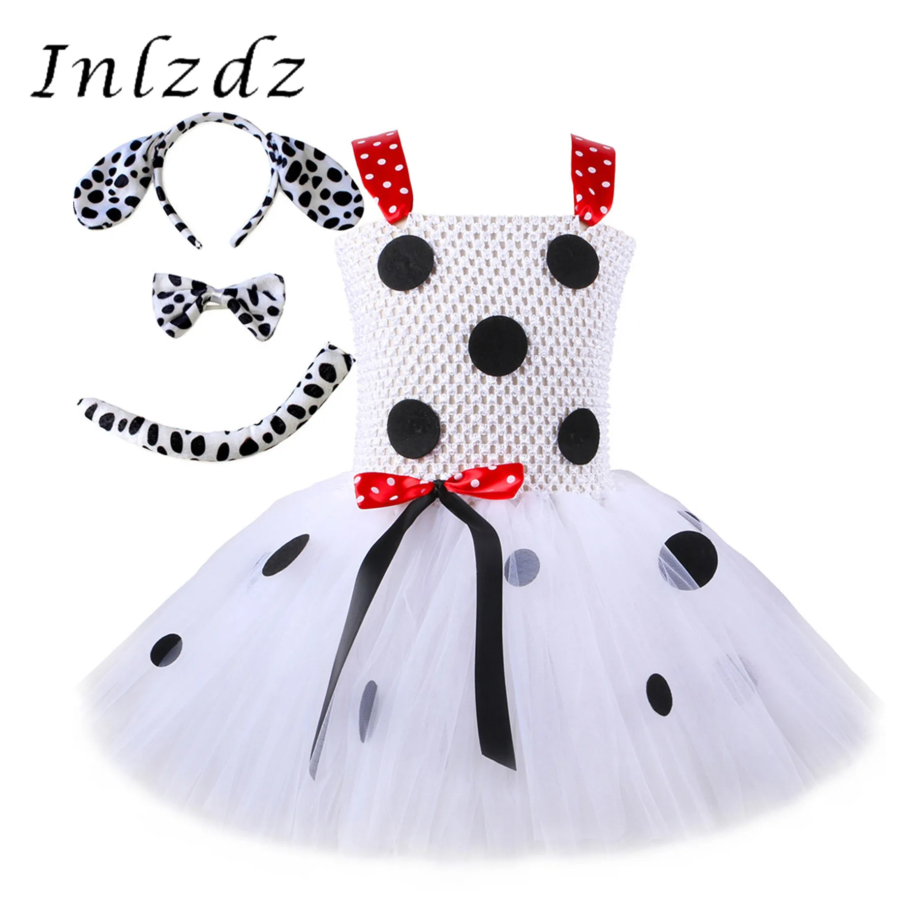 

4Pcs Kids Girls Carnival Cosplay Performance Outfit Mesh Tutu Dress Cami Dress with Hair Hoop Bow and Faux Tail Detail Set