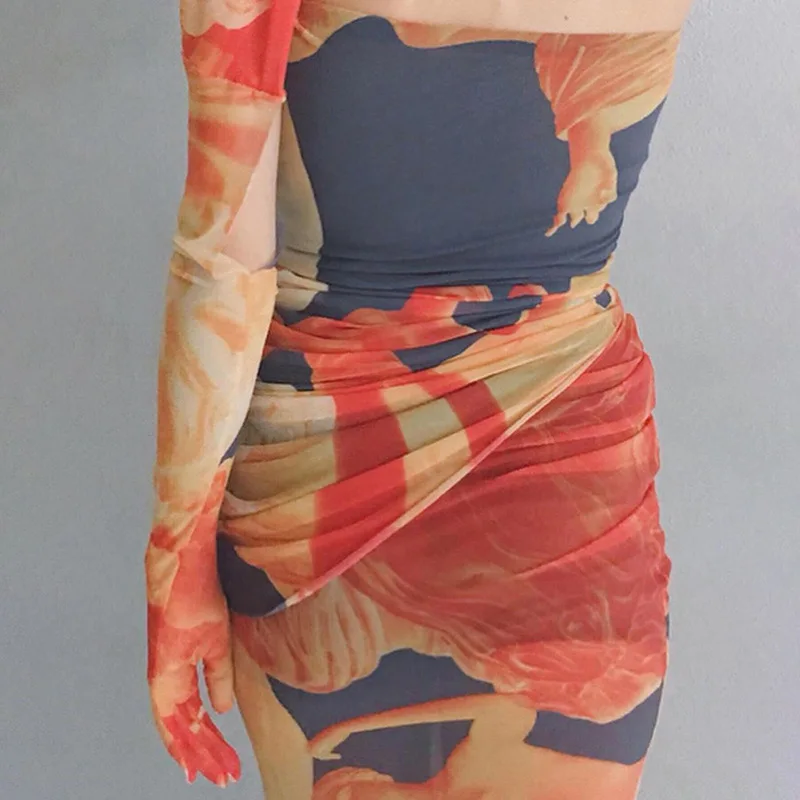 

Autumn and winter new style women's fashion halter neck vest printing long dress casual two piece set women