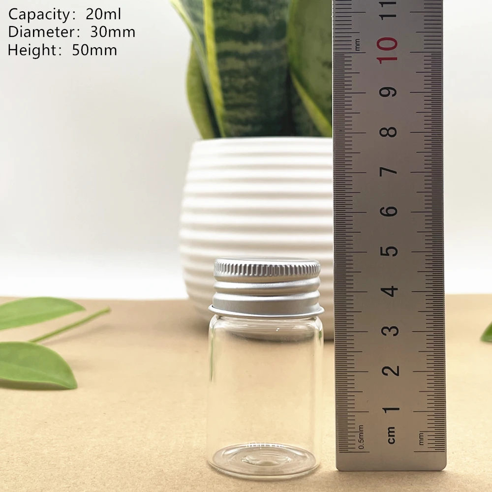 

24PCS/lot 30*50mm 20ml Cute Small Glass Bottles Aluminum Caps Glass Tiny Jars Vials Perfume Bottles Transparent Glass Containers