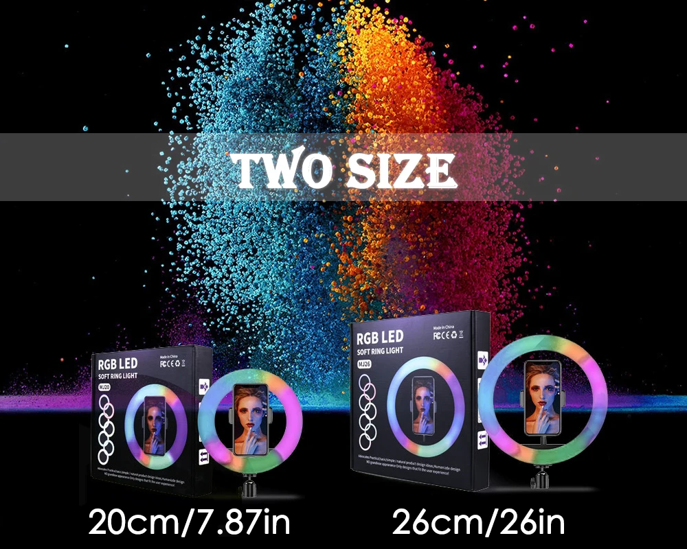 

Teyeleec 10 inch RGB Ring Light With Tripod Phone Clip Selfie Colorful Photography Lighting for Vlogging Short Video YouTube