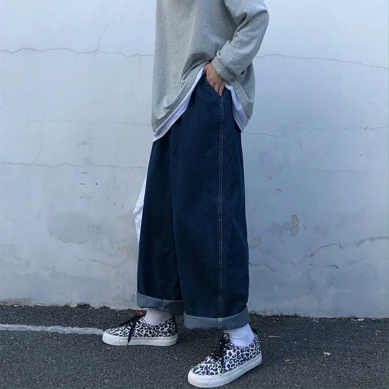 

Темно-синие разноцветные брюки с широкими штанинами, в стиле интернет-знаменитостей, в японском стиле ретро, универсальные, повседневные, д...