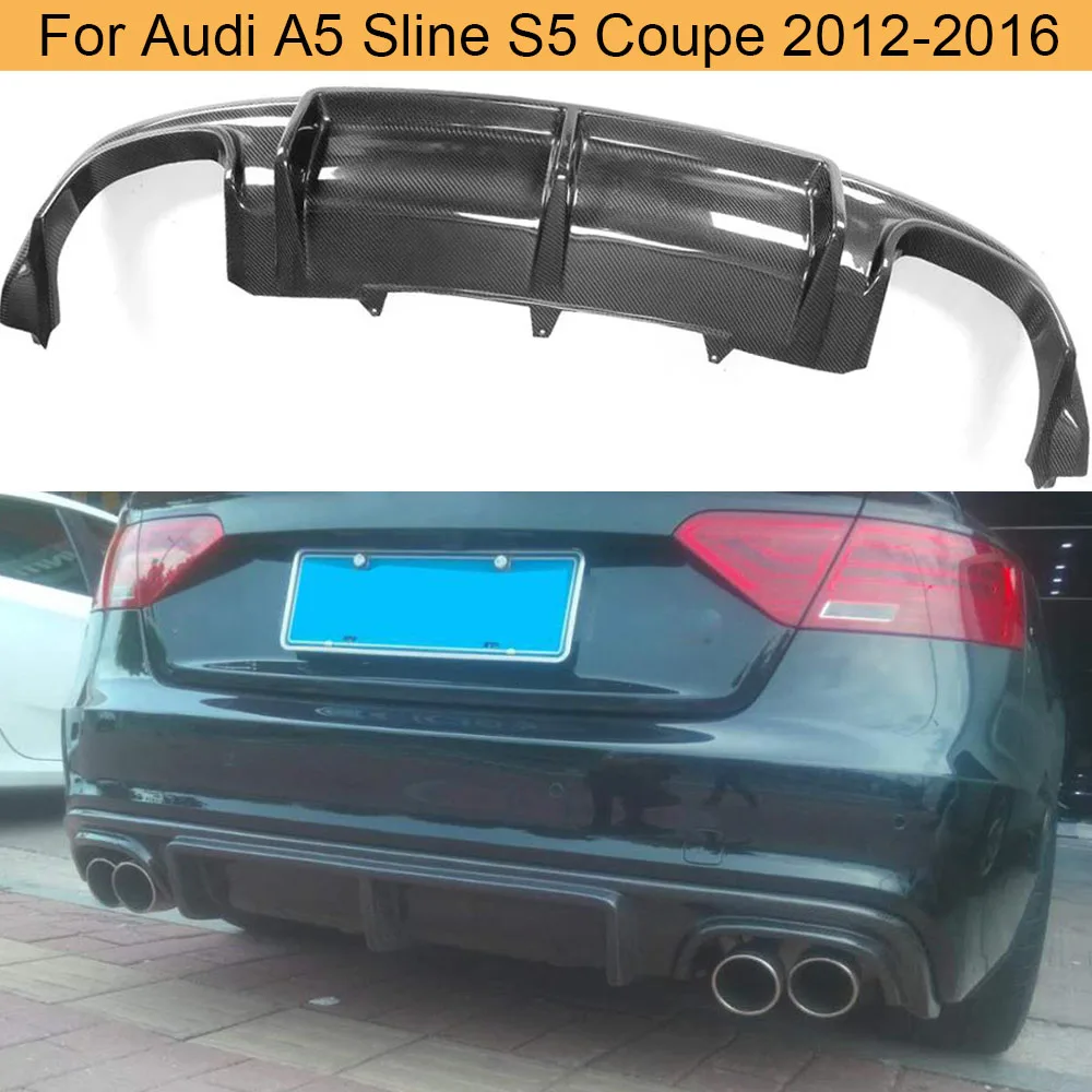 

For Audi A5 Sline S5 Coupe 2012-2016 Carbon Fiber Rear Bumper Diffuser Lip Spoiler Apron Convertible Non for A5 Standard