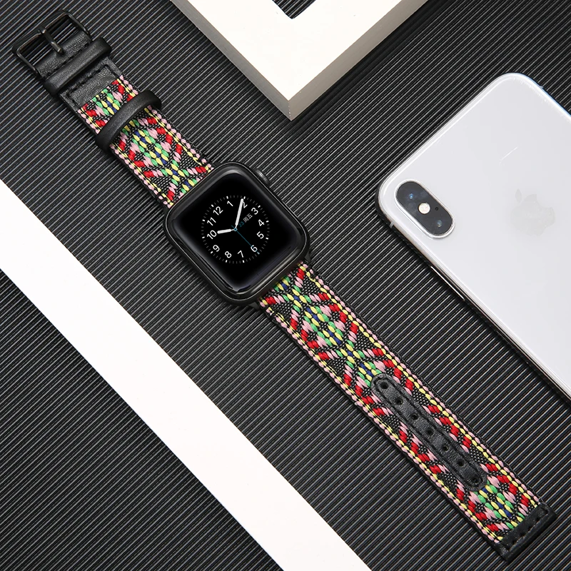 Нейлон+ натуральная кожа ремешок для apple watch, ремешок 42 мм, 38 мм, версия apple watch 5/4 44 мм 40 мм, для iwatch, версия 3, 2, 1 браслет аксессуары