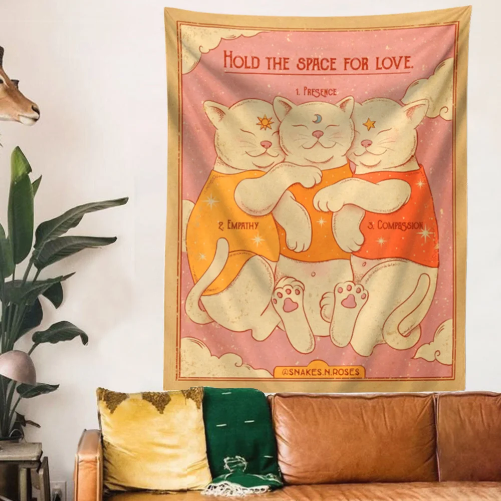 Милый котенок фаза Луны гобелен на стену ручная работа хиппи Цветочный декор