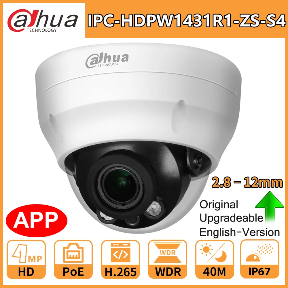 Dahua оригинальная мини купольная PoE ip камера IPC HDPW1431R1 ZS S4 зум 2 8 12 мм HD 4MP IR40M H.265 WDR 3D DNR