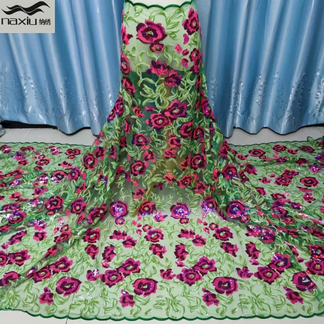

Madison зеленая африканская кружевная ткань с блестками 2021 Высококачественная вышивка Французский Тюль нигерийские кружевные ткани для сваде...