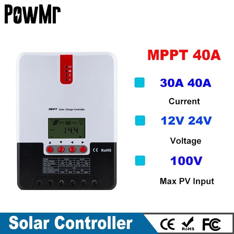 

MPPT Solar Charger and Discharger Controller 40A 30A LCD Max 100V Solar Panel Regulator with Heat Sink for Lead Acid Gel Li-Ion