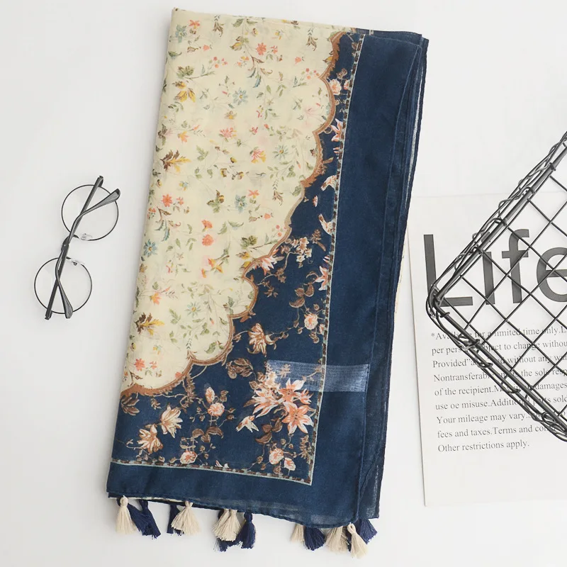 Женский шарф с свежий сломанный хлопок и рисунком конопли супер литературный