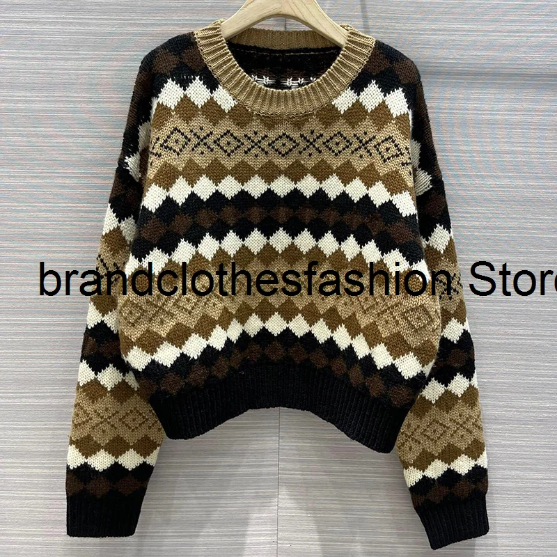 

All-Match Geometric Argyle Striped Pattern Fashion Wool Sweater Women High Quality O-Neck Soft Woolen Pullover Lady 2021 Autumn