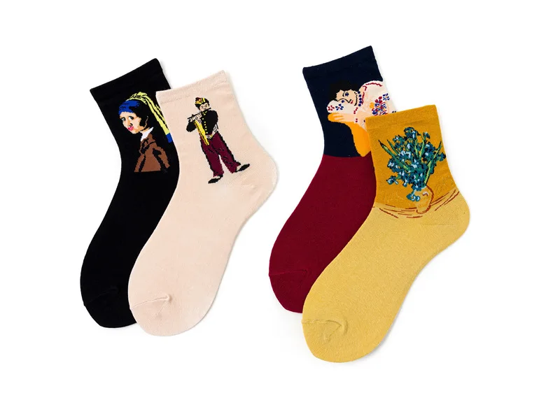 Женские носки женские новые хлопковые художественный стиль картина маслом Ван