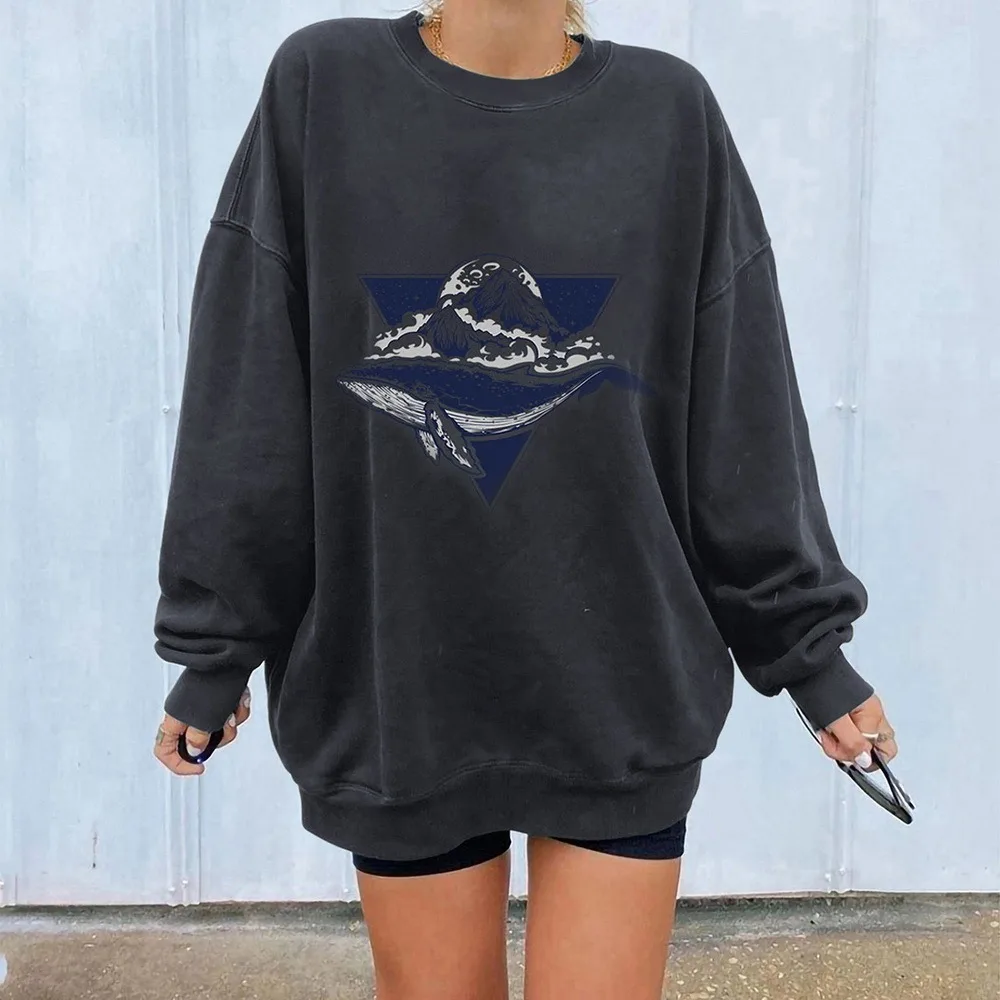 

Woman Solid Color O-Neck Print Sweatshirt Casual Loose Fit Hoodie Harajuku Aesthetic Streetwear Velvet Pullover Tops Korean Pop