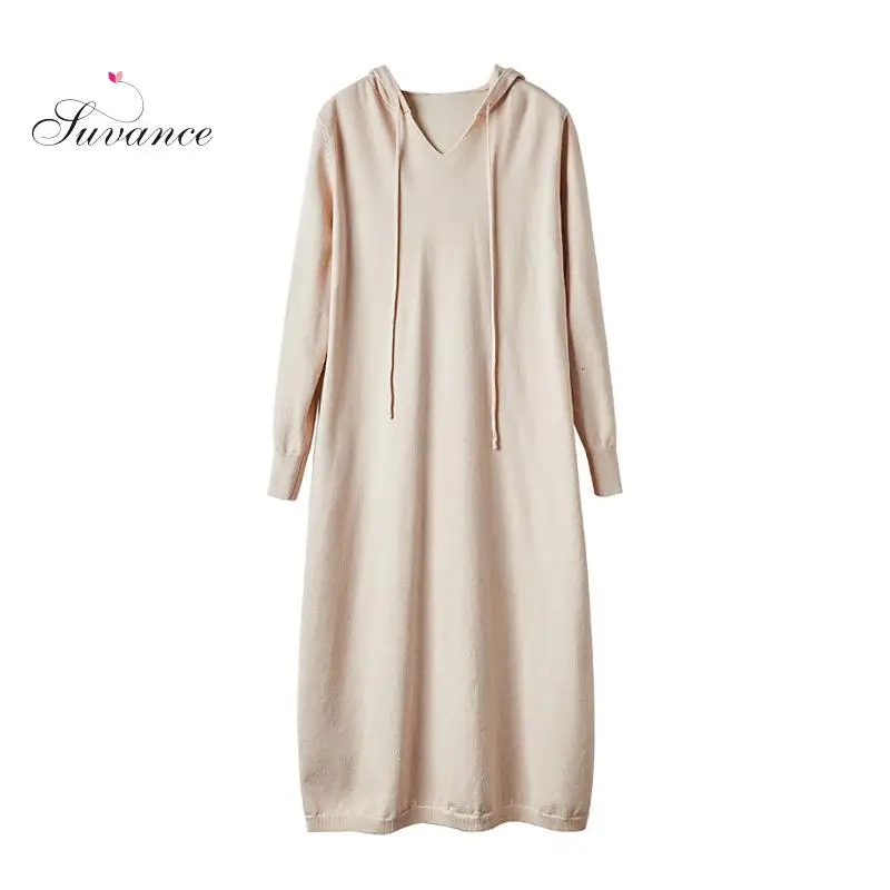 Осень-зима 2019 худи для офисных леди 4 однотонных цвета вязаное платье модное