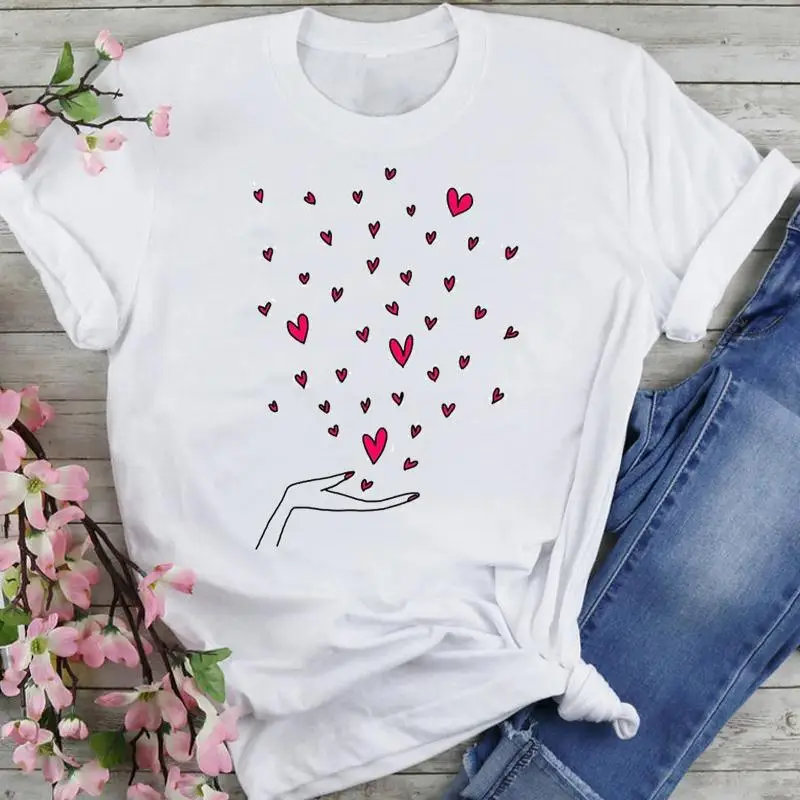

Women Graphic 90s Love Valentine Lover Cartoon Summer Fashion Print Short Sleeve Female Clothes Tops Tees Tshirt T-shirt