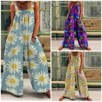 summer jumpsuit sleeveless%c2%a0wide legs print high waist with pocket trousers women loose fashion clothing ab93