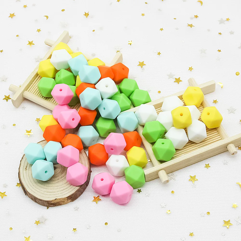 Cute-idea 14mm 300pcs Baby products Toys Hexagon Silicone Beads,BPA Free Teething sensory Chew Handmade Pacifier DIY