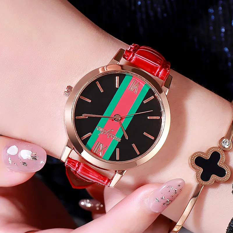 

Color striped French niche ladies leather watch, quartz watch, starry sky, 2021
