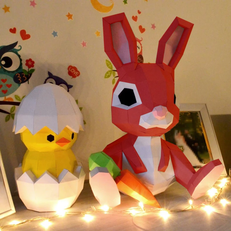 

Eat Carrot Rabbit 40cm Paper 3D DIY Material Manual Creative Home Decor Props #5436 Hand Made Cute Geometric Paper Figures