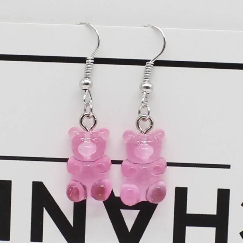 Милые Мультяшные серьги подвески в виде медведя из смолы ярких цветов милые для