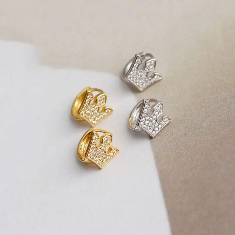 

PONYKISS S925 Sterling Silver zircon crown shape Sweet hoop earrings Women for Party Birthday Jewelry Accessories Chic Gift
