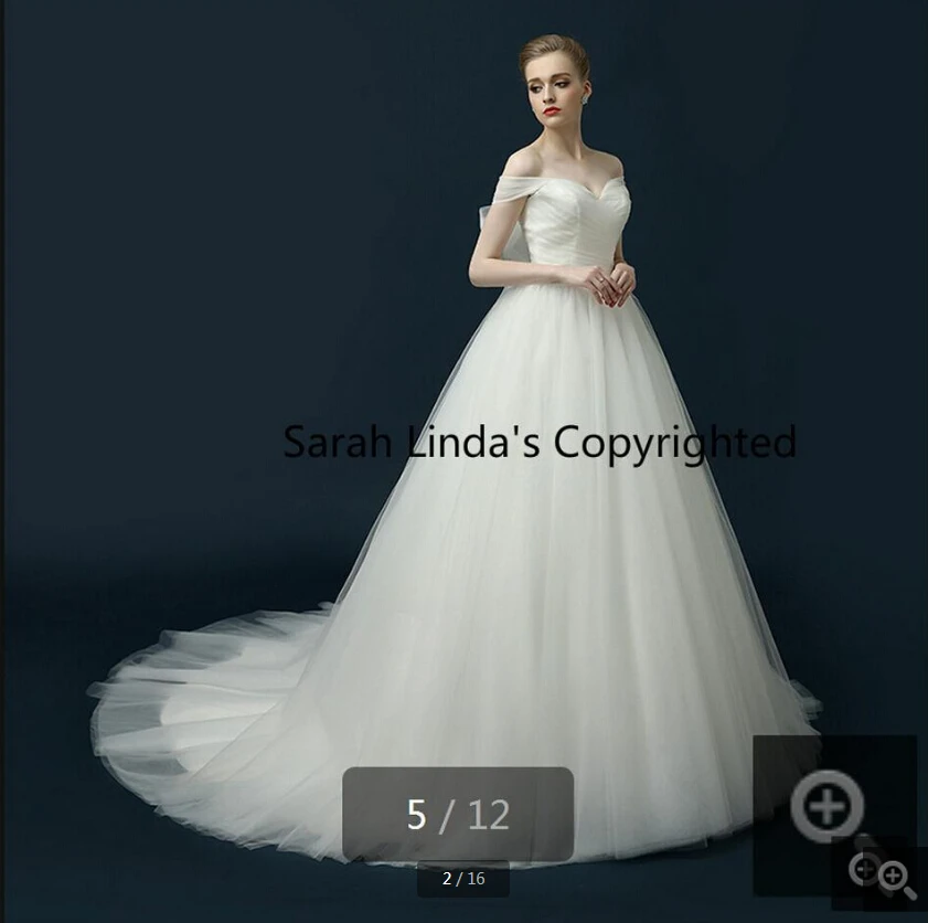 Свадебное платье трапециевидной формы с открытыми плечами плиссированное