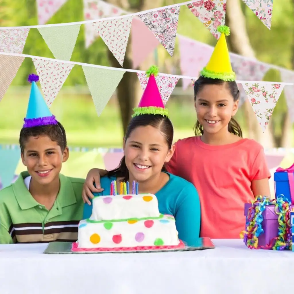 

12M/40Ft Triangle Shaped Color Flag Banner Fine Burlap Banner 42pcs Multi-color Fabric Banner