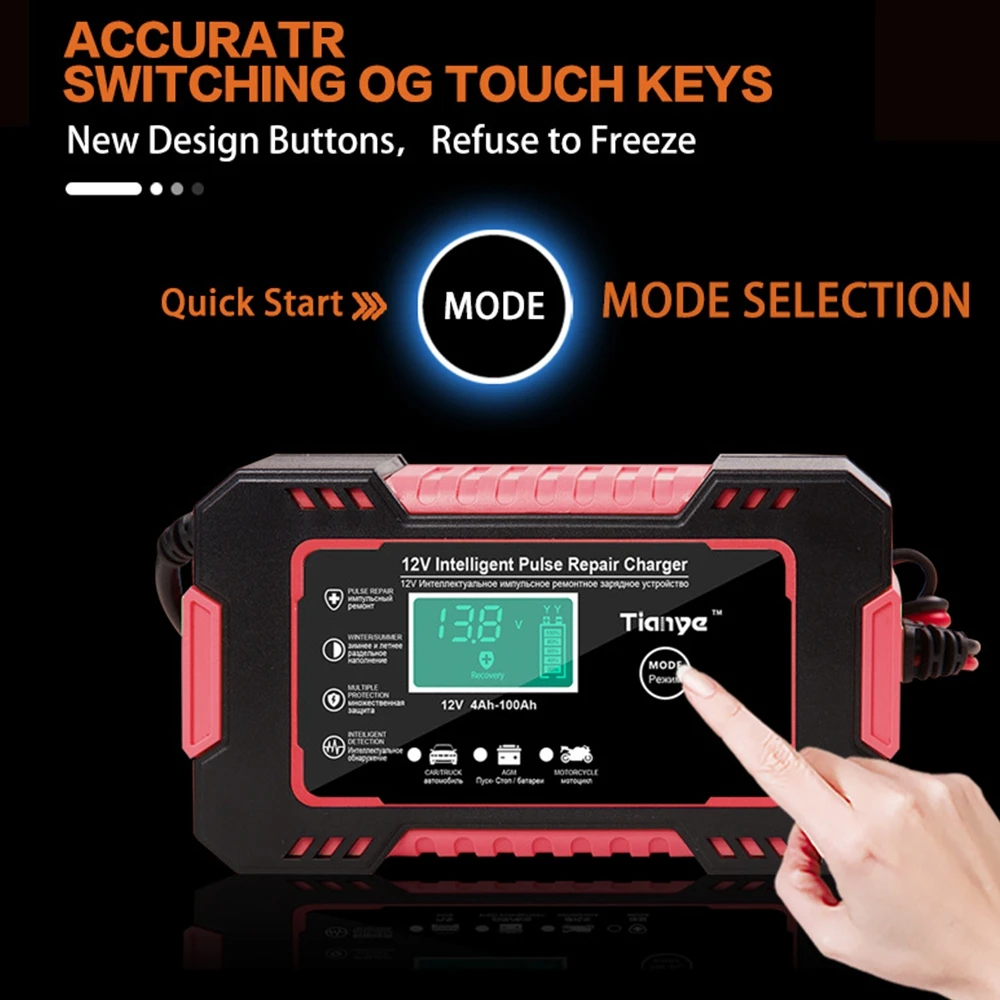 12V 6A Full Automatic Battery-chargers Pulse Repair Digital LCD Display Smart Charger For Motorcycle Car EU US Plug | Автомобили и