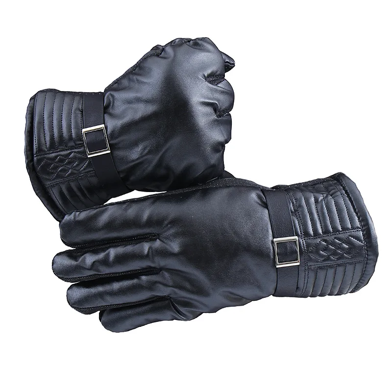 Зимние кожаные перчатки для сенсорного экрана мужские длинные митенки теплые