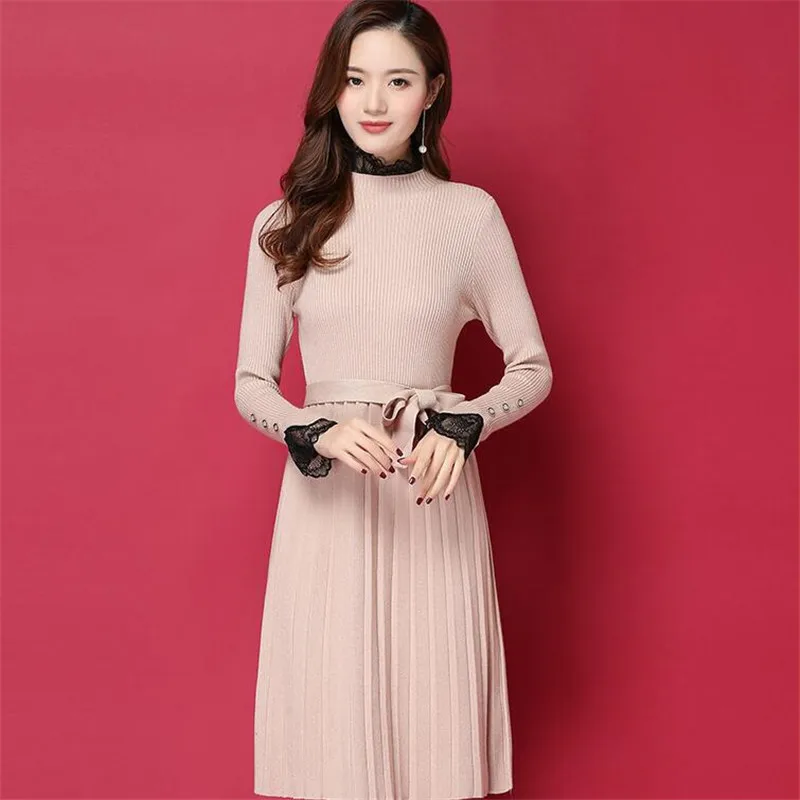 Autumn 2019 new popular female spring and autumn knit dress winter long paragraph over the waist sweater skirt | Женская одежда
