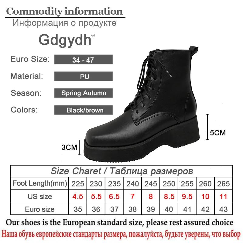 

Gdgydh Casual Lacing Square Toe Chunky Motorcycle Boots For Women Platform New Fashion Mid Heel Comfortable Female Footwear Fall