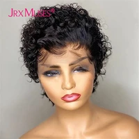 pixie cut lace closure wig preplucked short bob human hair wigs curly t part lace wigs for black women