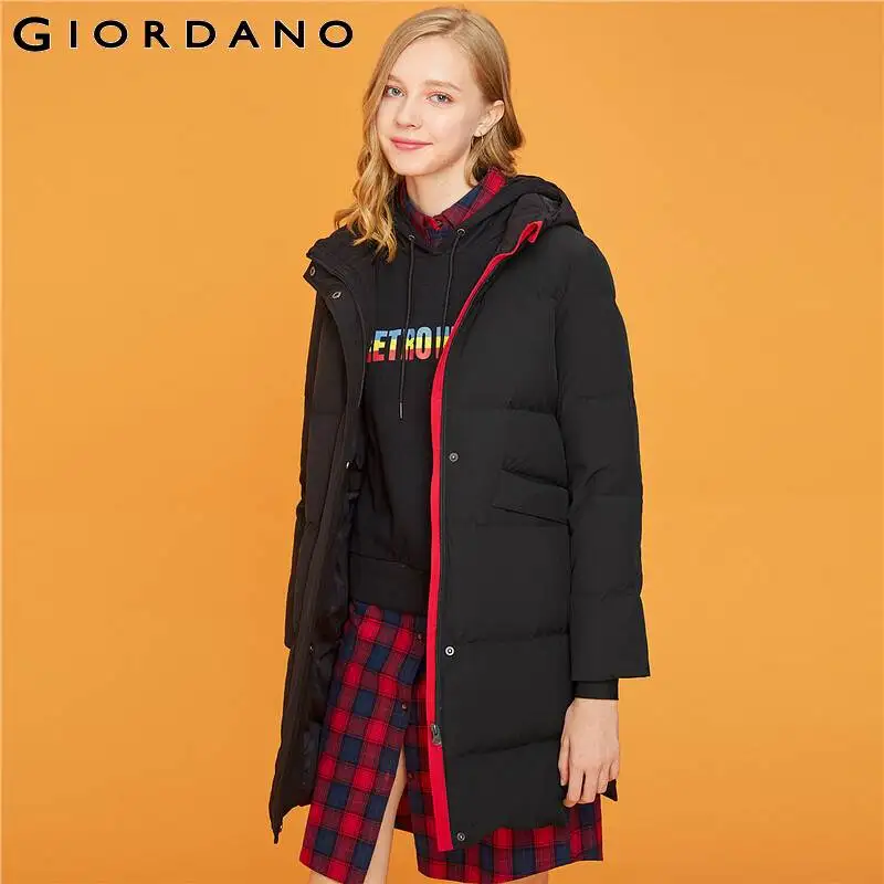 Giordano женские пуховики 90% серого утиного пуха машинная стирка длинные подол на