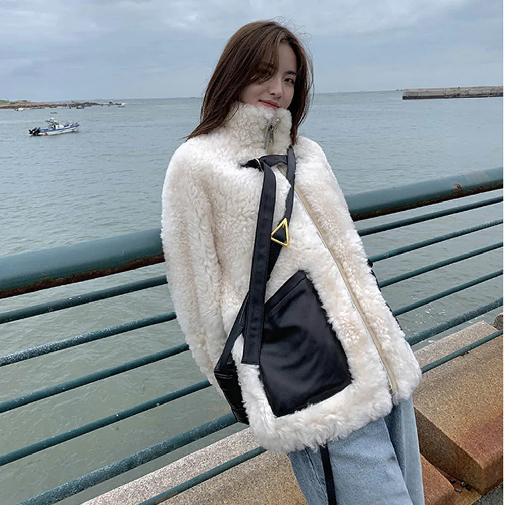 Новинка 2020 шуба из овчины Basha Женская Роскошная Утепленная зимняя натурального