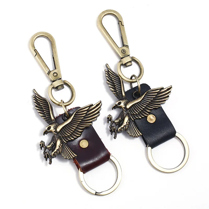 

Vintage alloy eagle leather keychain multi-layer braided cowhet key chain personality trend pendant car pendant