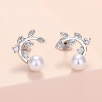 new personality temperament pearl gentle small earrings zircon leaf earrings ladies fashion accessories hypoallergenic