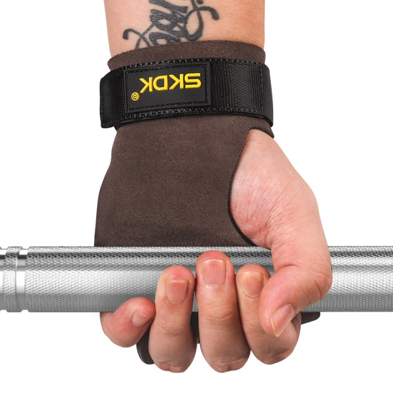 

1 pair of Weight Lifting Hand Grips Cowhide Deadlifts Workout Fitness Gloves Palm Gymnastics Protection Leather Gloves Anti-Skid