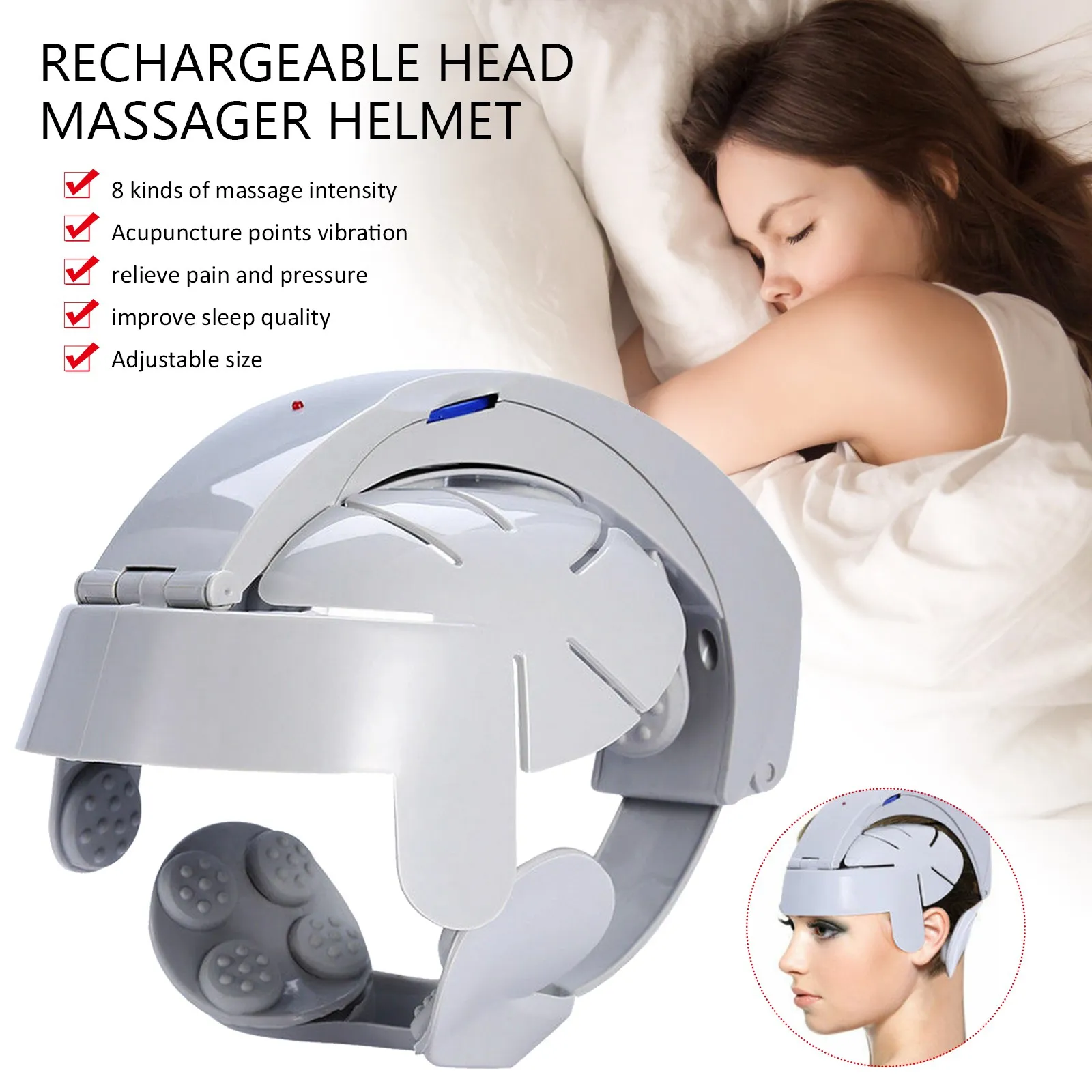 

Rechargeable Head Massager Helmet Scalp Brain Relax Vibration Stimulator Electric Acupoint Heater For Home Office Use
