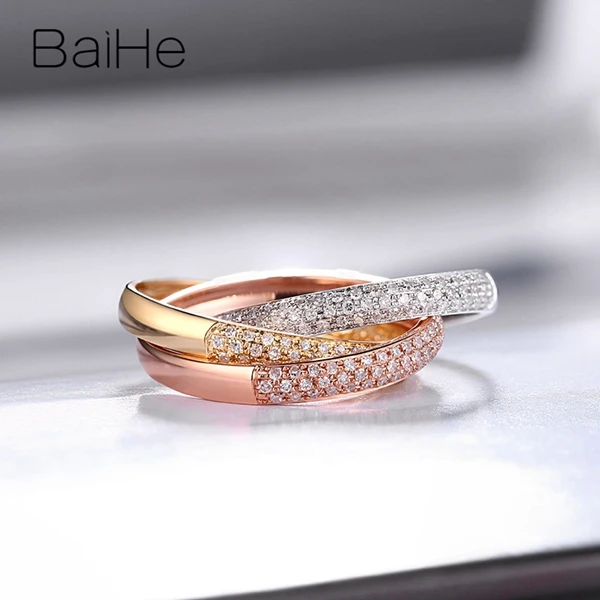 BAIHE, 18 карат, белый+ желтый+ розовое золото, сертифицировано, всего 0.58ct, Круглый, с натуральными бриллиантами, для женщин, свадьба, модный, хорошее ювелирное изделие, подарочное кольцо