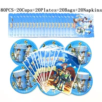80pcs50pcs blue toy story disposable tableware sets cups plates napkin gift bag baby shower kids birthday decorations supplies