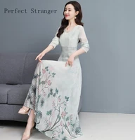 2021 spring autumn new arrival v collar hot sale flower printed long sleeve women long dress s 3xl