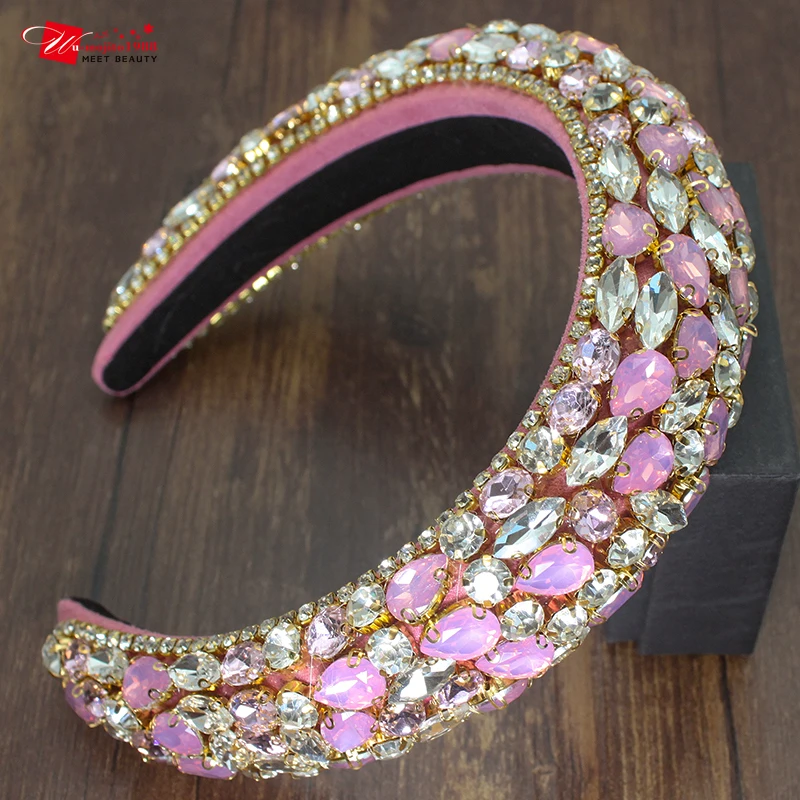

Sparkly Luxury Handmade Full Colorful Crystal Padded Headbands Rhinestones Hairbands for Women Wedding Hair Accessories