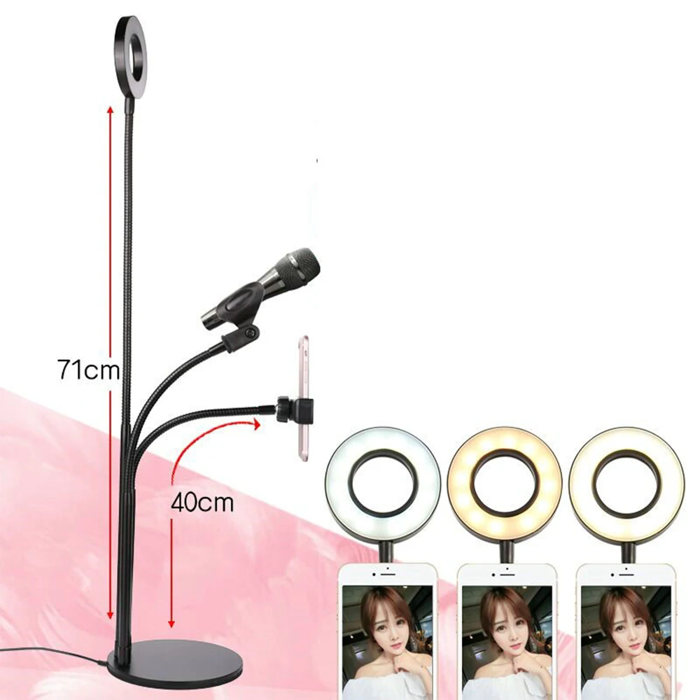 

Ring Light 3 in 1 Selfie Ring Fill Light with Cell Phone Mic Holder Multifunctional Selfie Stand for Makeup Live Stream