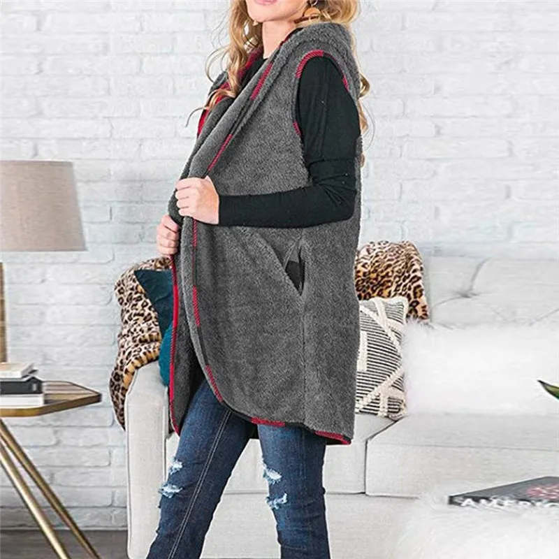 Модный женский шерстяной жилет из искусственного меха зимний теплый короткий