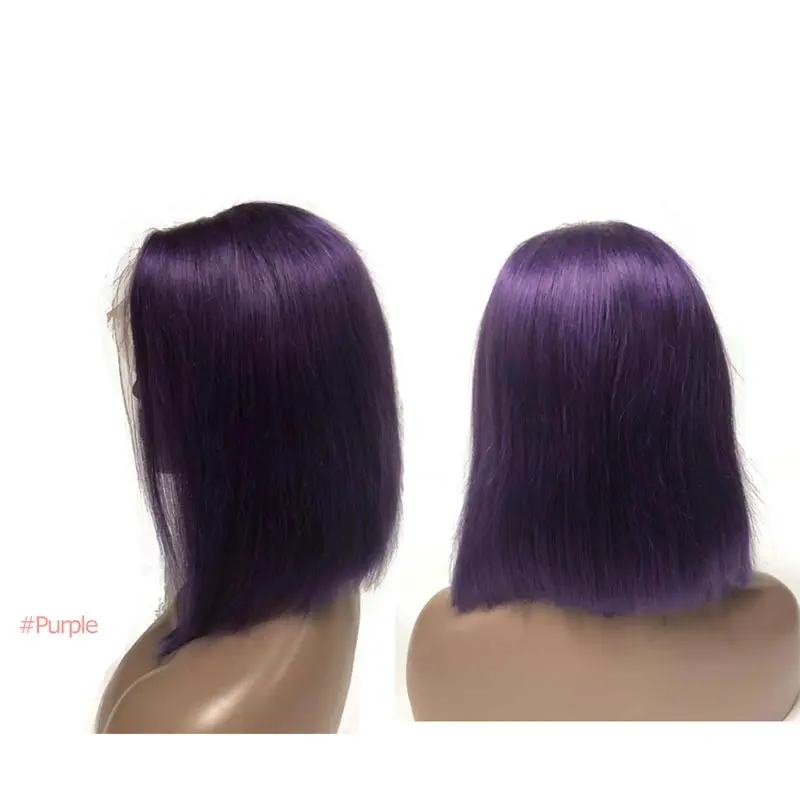 purple Ombre 13X4 кружевные передние 613 блонд боб парики для черных женщин прямые короткие человеческие волосы remy красный синий черный зеленый фиолетовый розовый - Цвет волос: purple